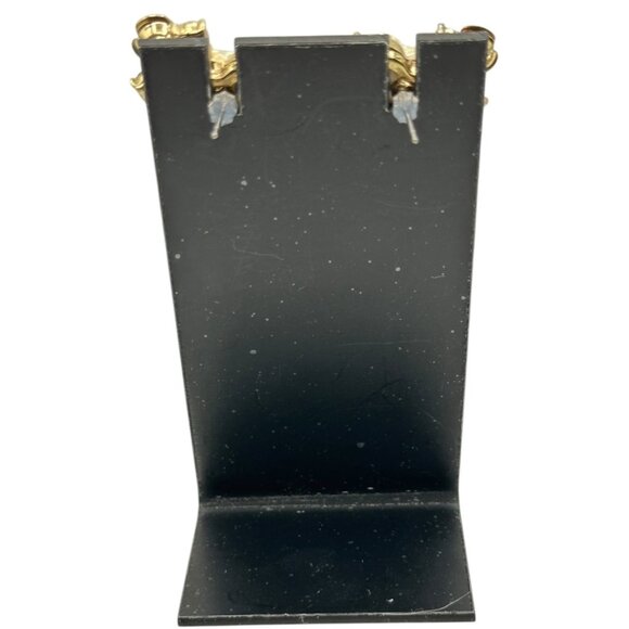 Heart Shaped Rhinestone Gold Tone Floral Stud Earrings With Iridescent Crystal - Picture 6 of 10